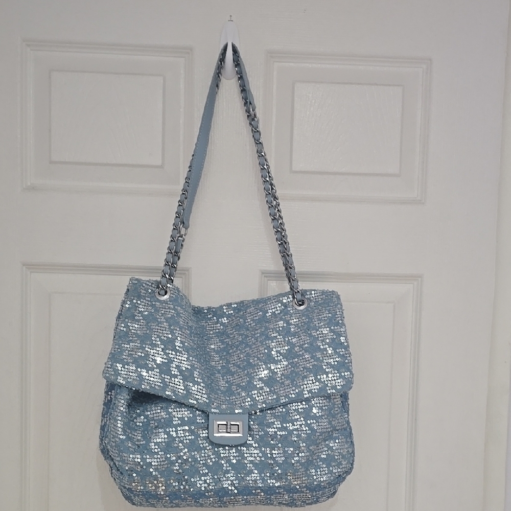 Elegant Blue Sequin Shoulder Bag Like New